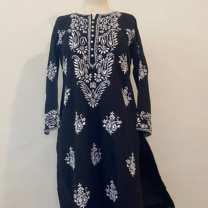 Black handmade chikankari embroidered kurta