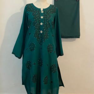 Bottle Green Chikankari & Mukesh Work 3pcs