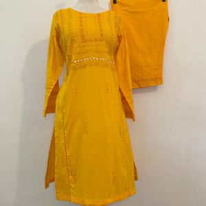 Elegant yellow hand embroidered tarkashi & mirror work