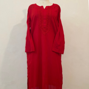 Hand-Embroidered Red Tukri Work Kurta