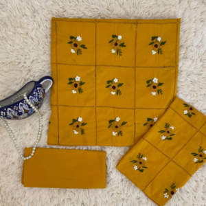 Handcrafted Mustard Geometric Pattern Tarkashi Set