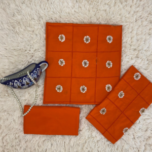 Handcrafted Orange Geometric Pattern Tarkashi Set