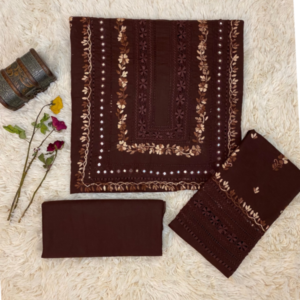 Lavish chocolate brown hand embroidered Tarkashi & Mirror work