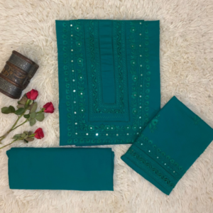 Lavish emerald green hand embroidered mirror work