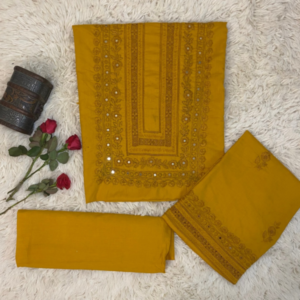 Lavish mustard hand embroidered mirror work