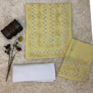 Lemon yellow handmade tukri tarkashi set