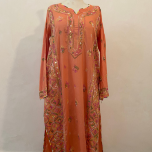 Peach handmade chikankari shadow work kurta