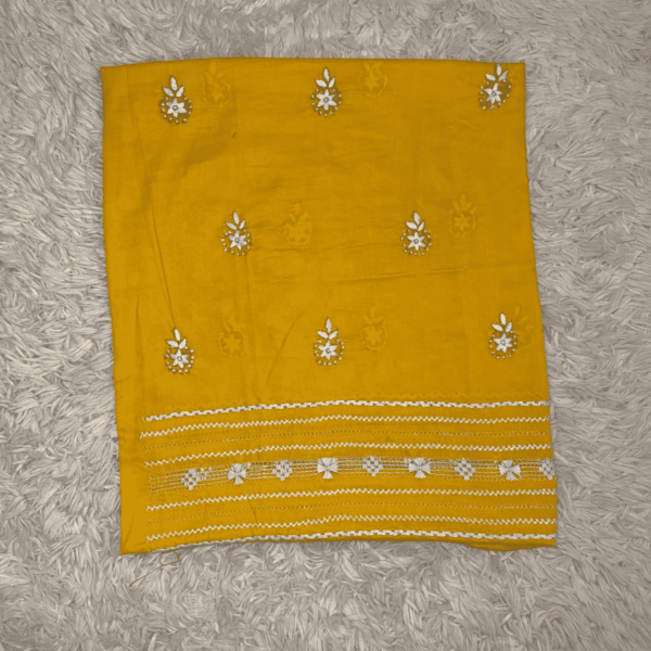 Mustard yellow hand embroidered Tarkashi and mirror work set - Image 4