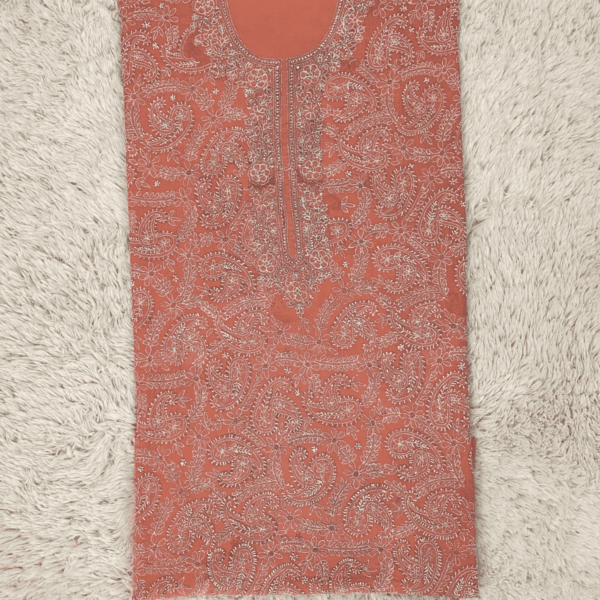 Peach chikankari jaal embroidery shirt with trouser - Image 2