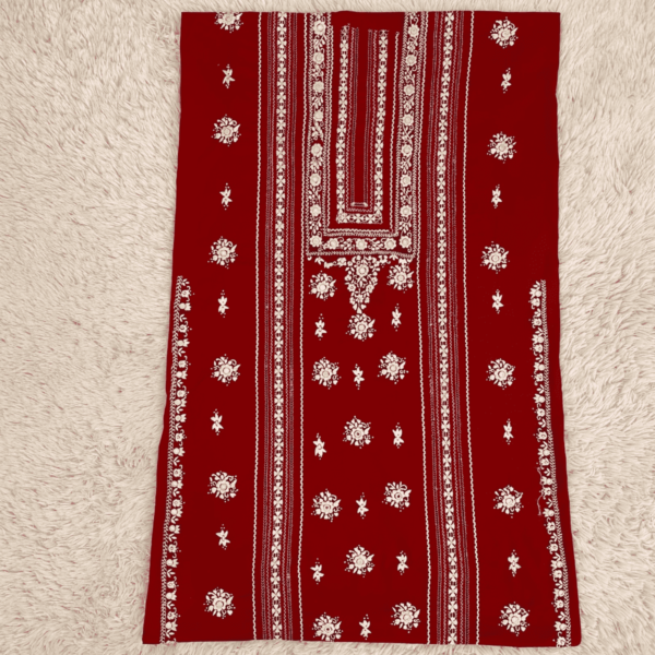 Handcrafted Red Tarkashi Shirt with Plain Trouser - Image 2