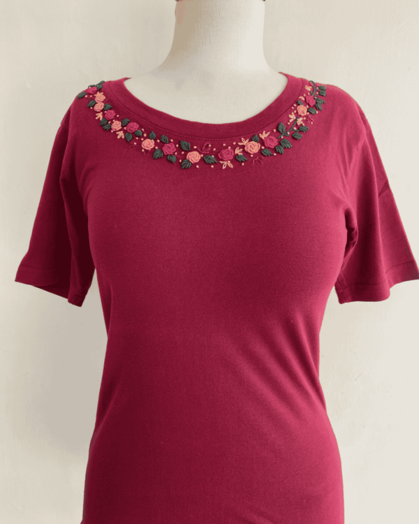 Maroon Hand Embroidered T-Shirt