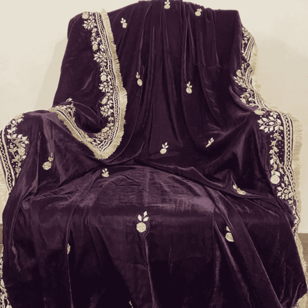 Formal Maroon Hand Embroidered Velvet Shawl
