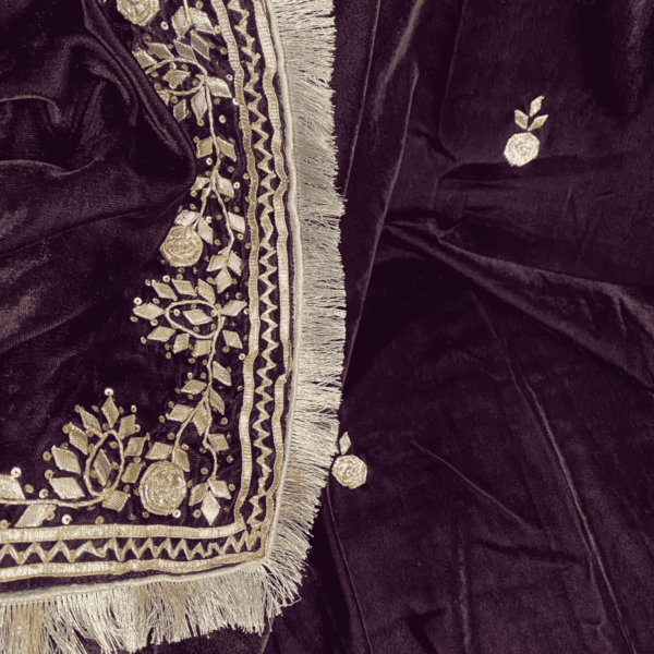 Formal Maroon Hand Embroidered Velvet Shawl