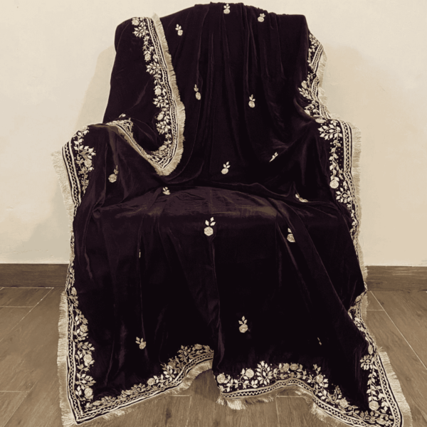 Formal Maroon Hand Embroidered Velvet Shawl
