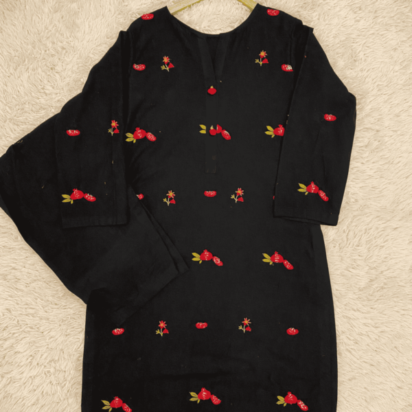 Black All-Over Embroidered Khaddar Shirt with Plain Trouser