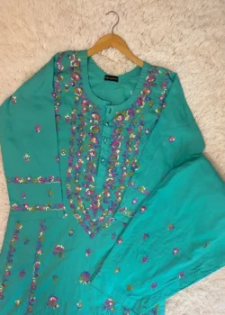 Aqua Stitched Hand Embroidered