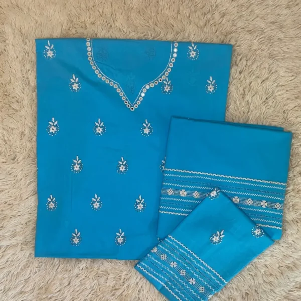 Ice blue hand embroidered Tarkashi and mirror work set