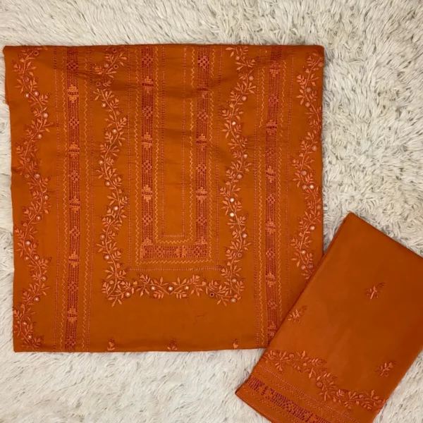Elegant Rusty Orange Tarkashi & Mirror Work Outfit
