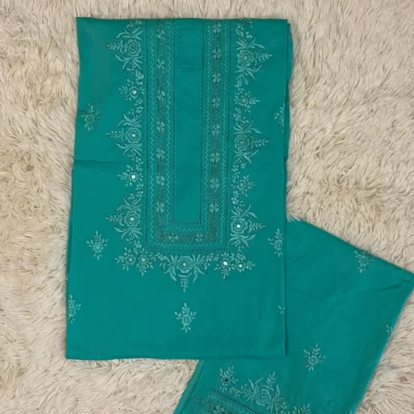Lavish turquoise hand embroidered mirror work