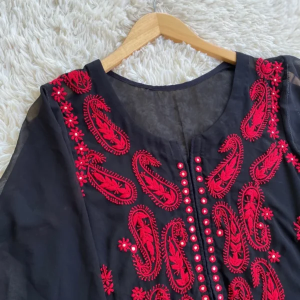 Red n Black handmade chikankari embroidered Kurta