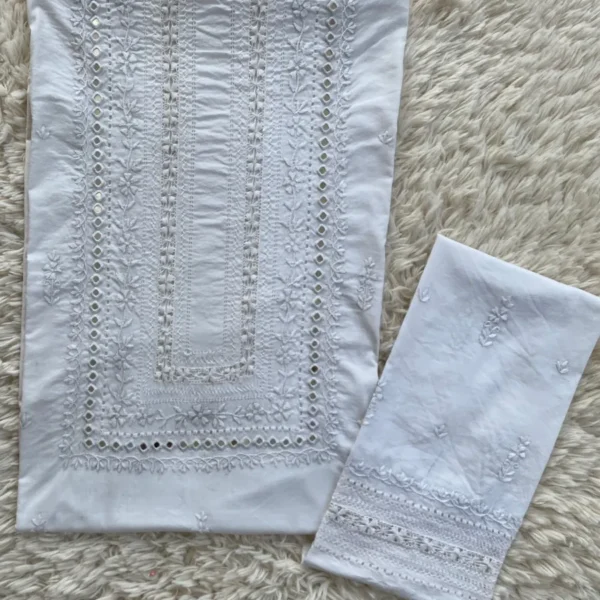 Elegant White Hand Embroidered Tarkashi & Mirror work Outfit