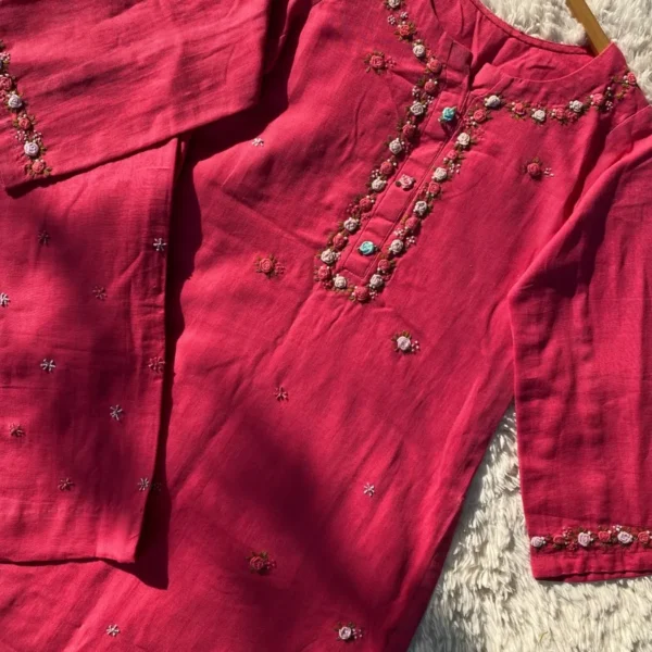 Tea Pink Minimal Hand Embroidered Khaddar Suit