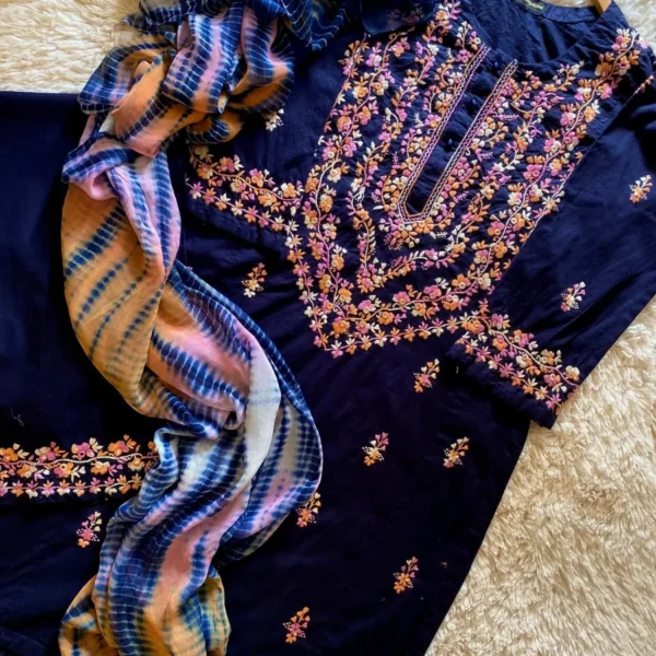 Navy Blue Hand Embroidered 3pcs Outfit