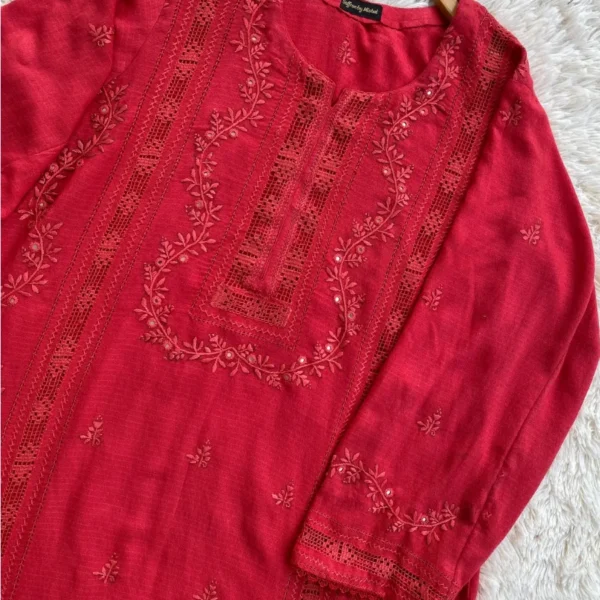 Lavish Red Tarkashi Panel, Daman Shirt