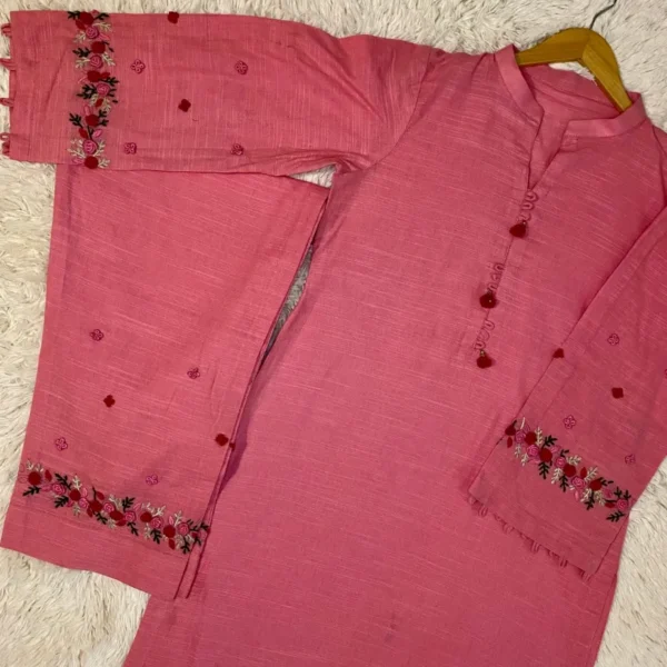 Carrot Khaddar Suit with Embroidered Sleeves and Trouser