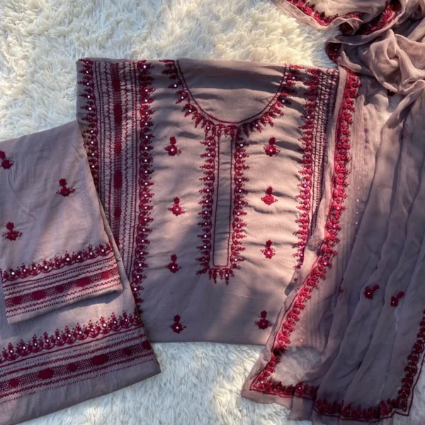 Charcoal Grey Swiss Lawn Hand embroidered Outfit