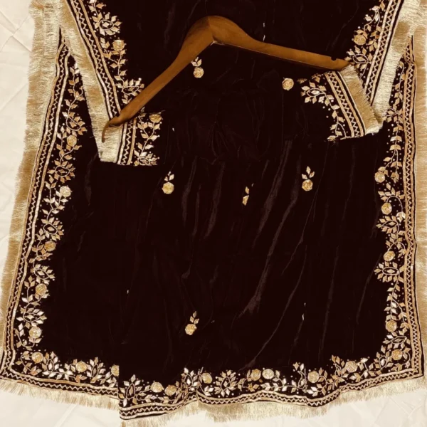 Formal Maroon Hand Embroidered Velvet Shawl