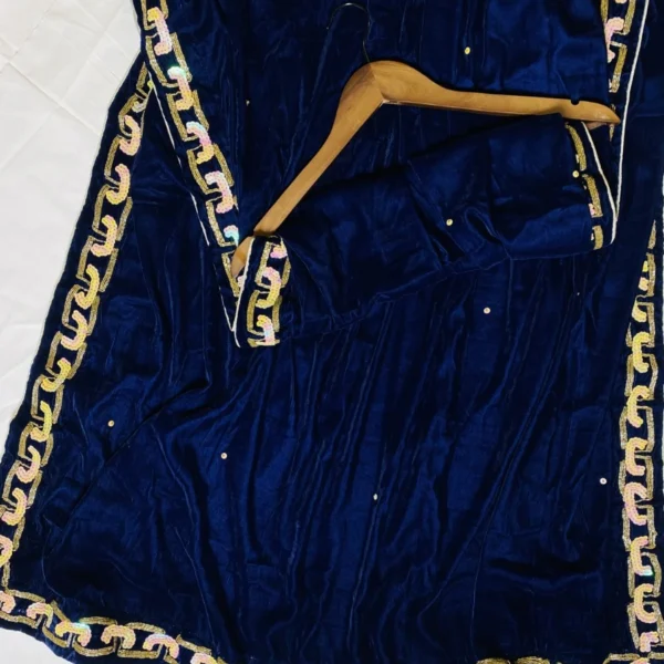 Formal Navy Blue Hand Embroidered Velvet Shawl
